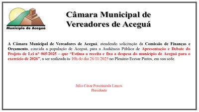 Audiência Pública - Debate e apresentação do Projeto de Lei n.º 065/2025