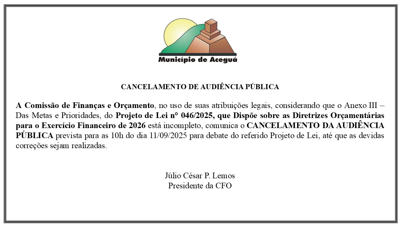 Cancelamento de Audiência Pública